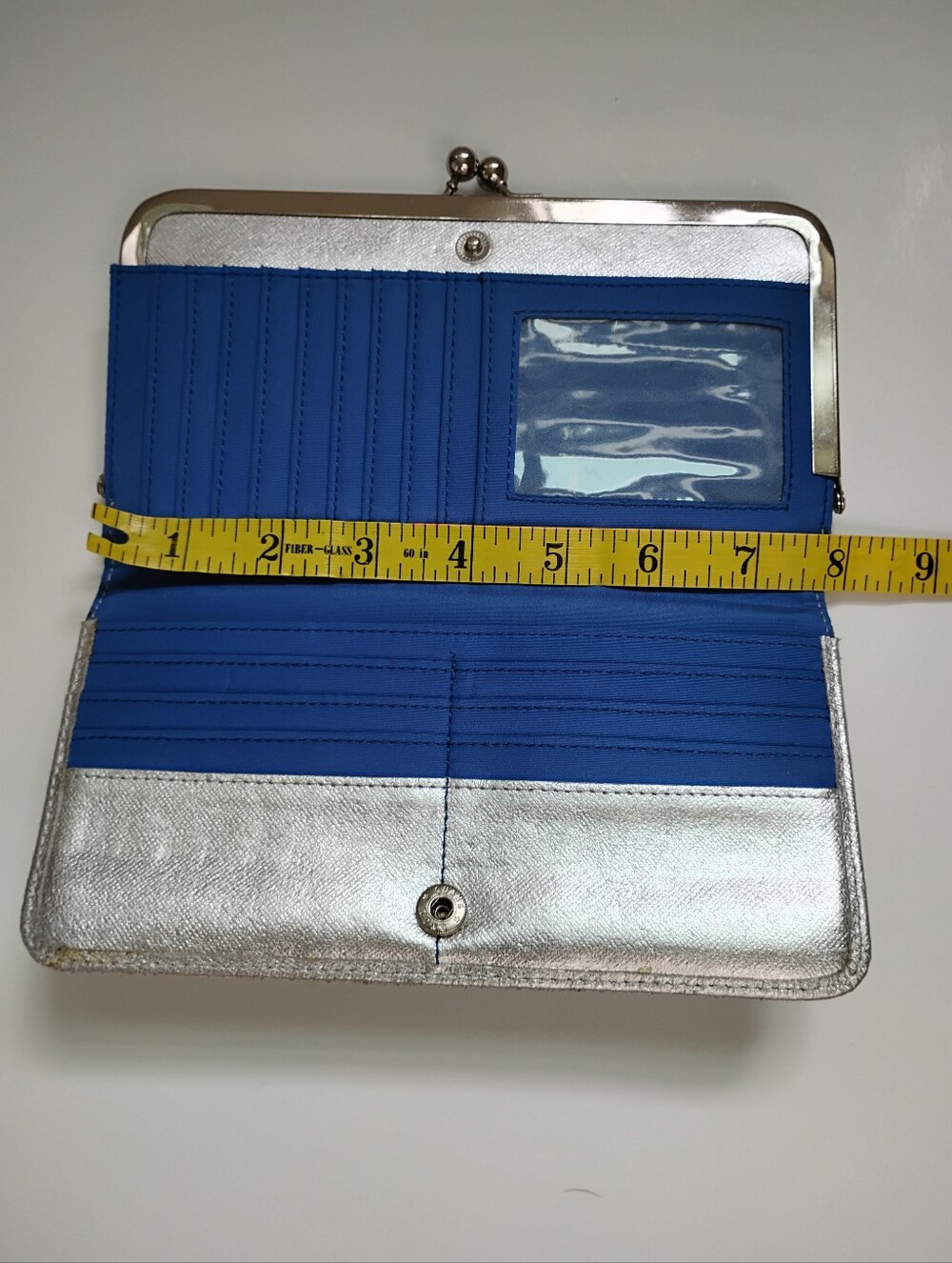 Genuine Pebbled Leather Silver Wallet Royal Blue Classic Kiss Clasp - Picture 8 of 9